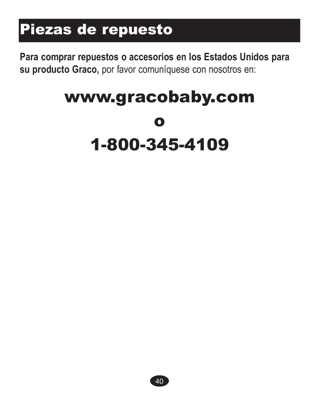 Graco AlanoTM owner manual Piezas de repuesto 