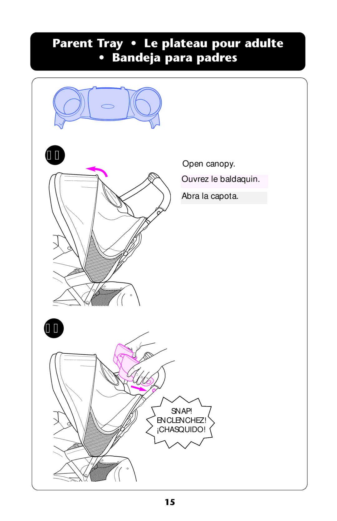 Graco AlanoTM owner manual Parent Tray Le plateau pour adulte Bandeja para padres 