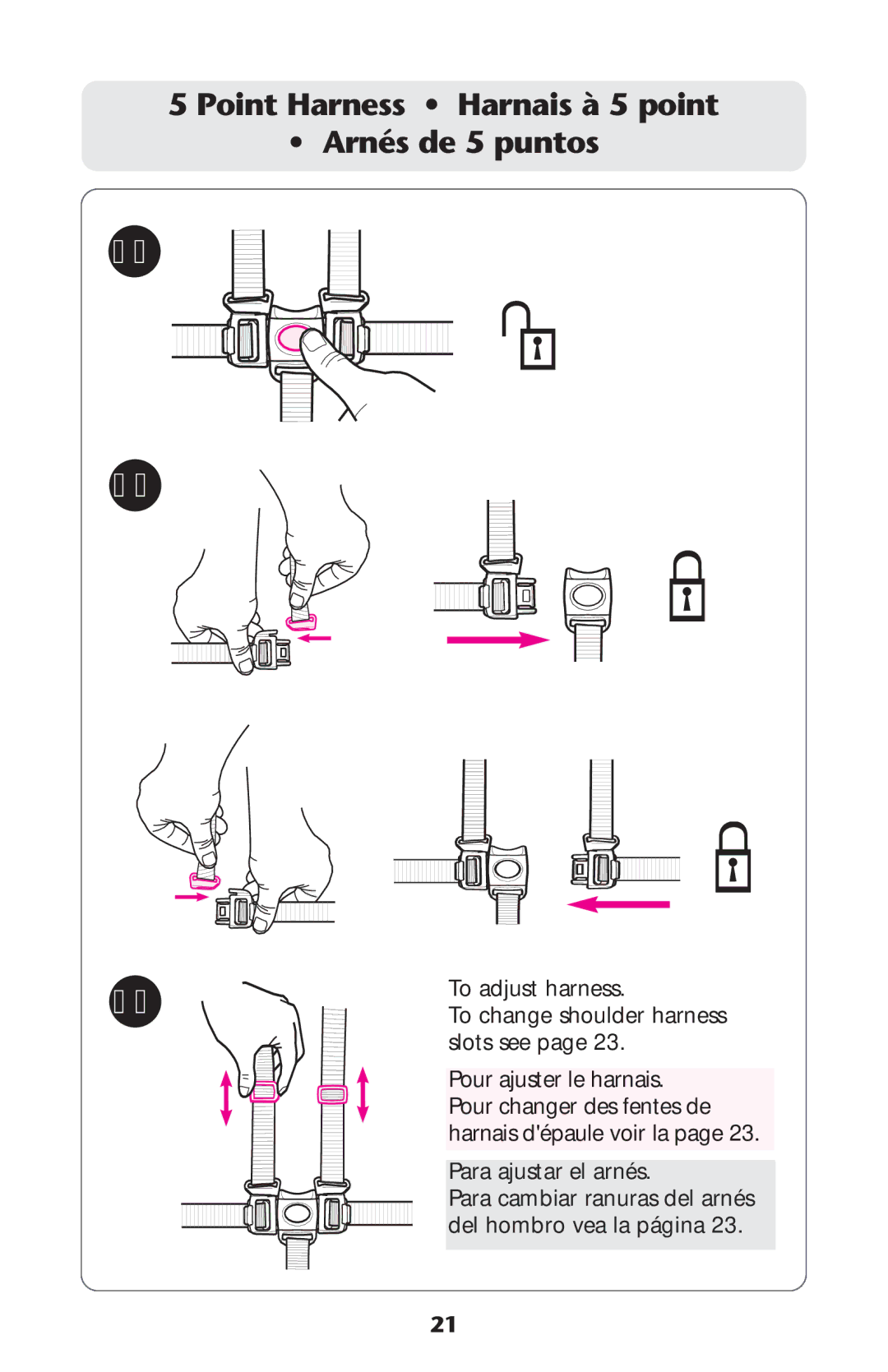 Graco AlanoTM owner manual Point Harness Harnais à 5 point Arnés de 5 puntos 