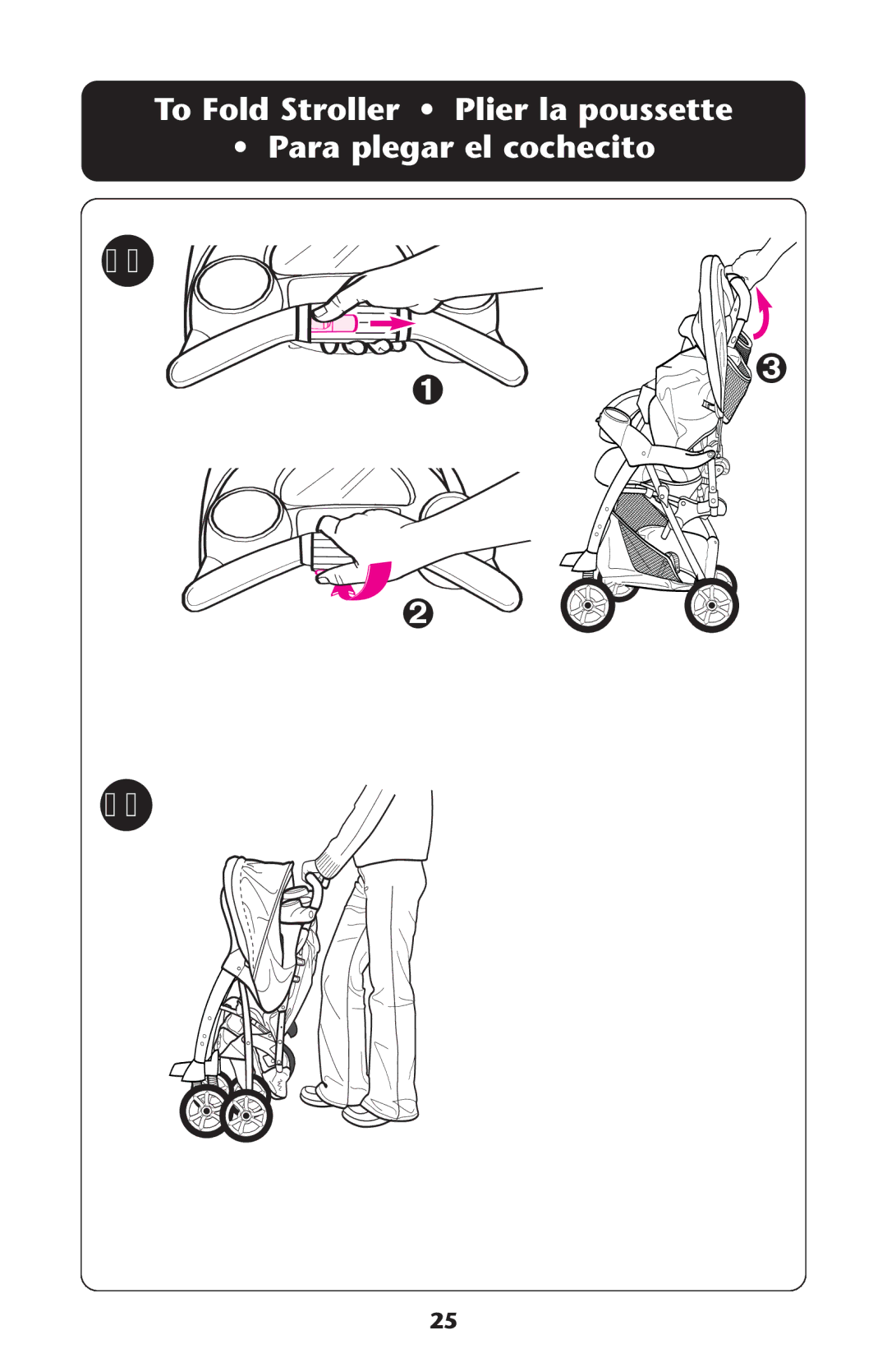 Graco AlanoTM owner manual To Fold Stroller Plier la poussette Para plegar el cochecito 