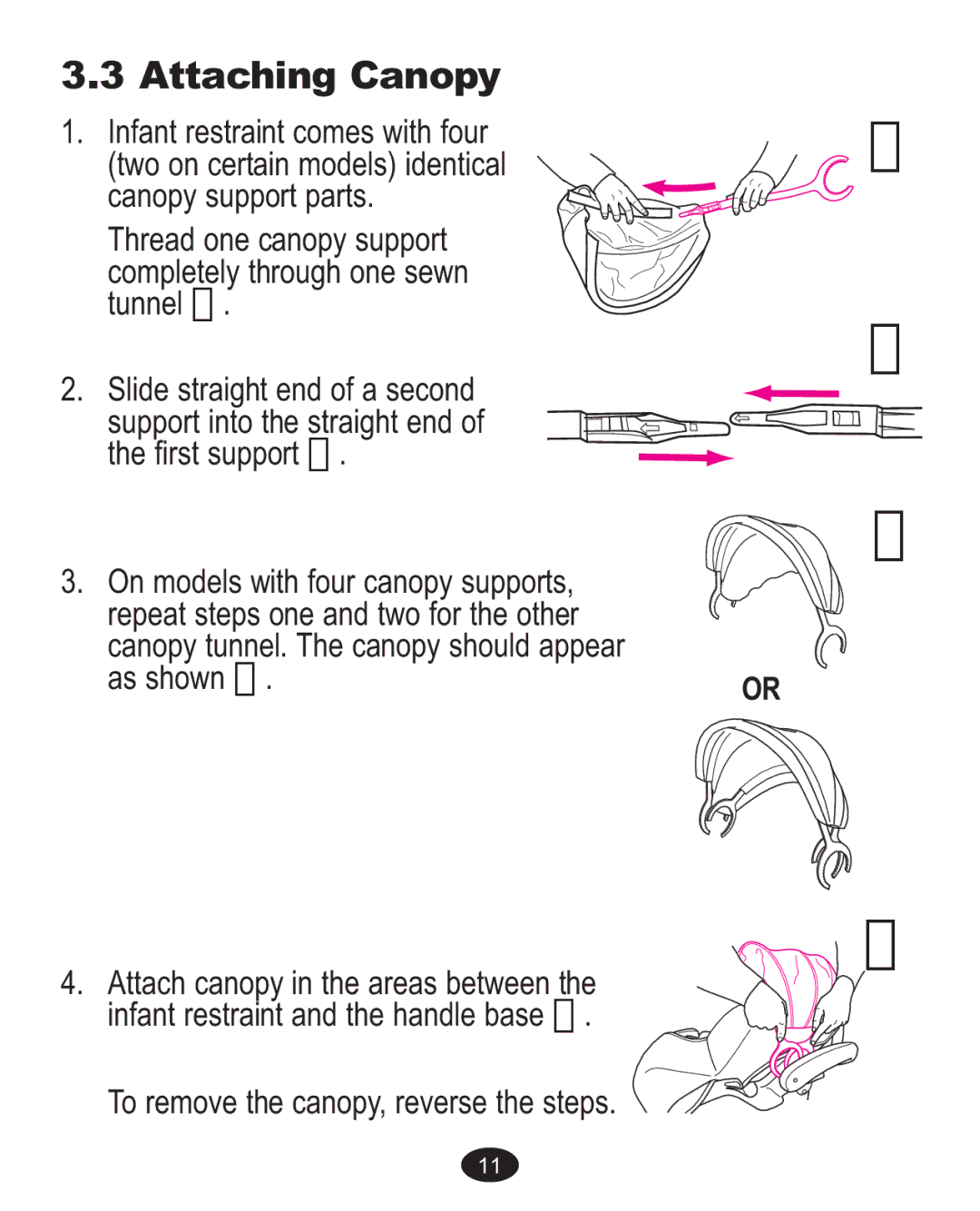 Graco AlanoTM owner manual Attaching Canopy 