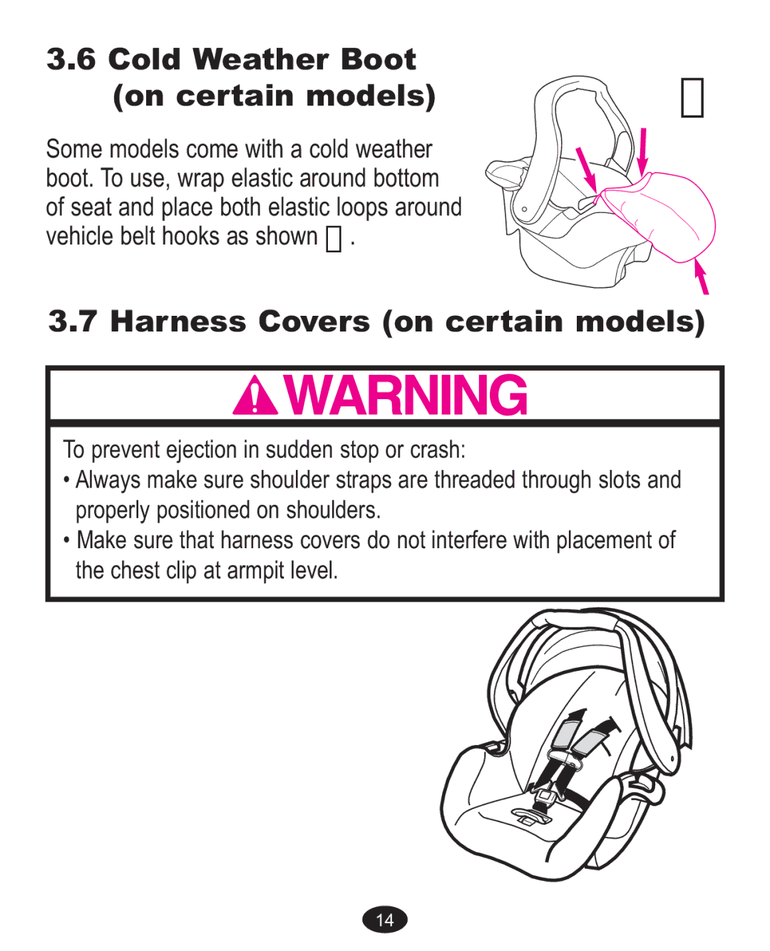 Graco AlanoTM owner manual Cold Weather Boot On certain models, Harness Covers on certain models 