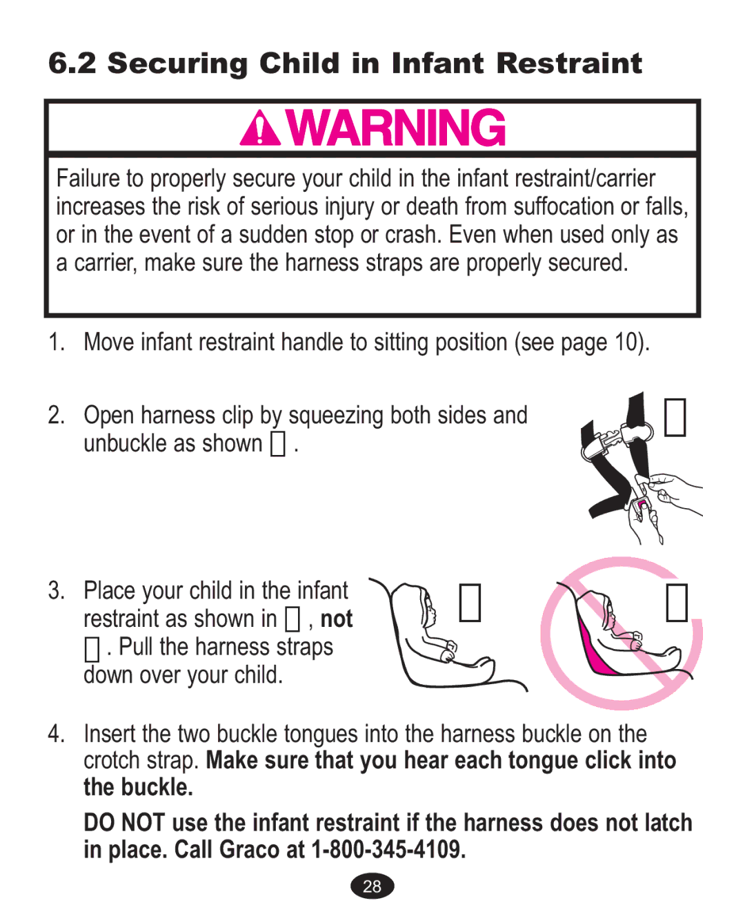 Graco AlanoTM owner manual Securing Child in Infant Restraint 