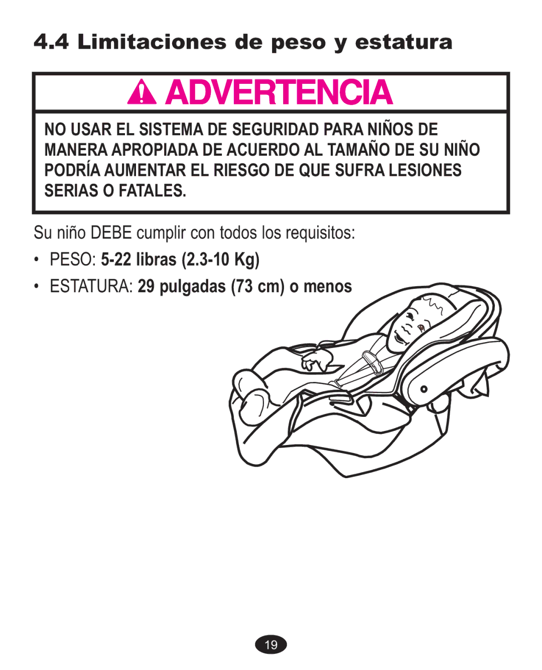 Graco AlanoTM owner manual Limitaciones de peso y estatura 