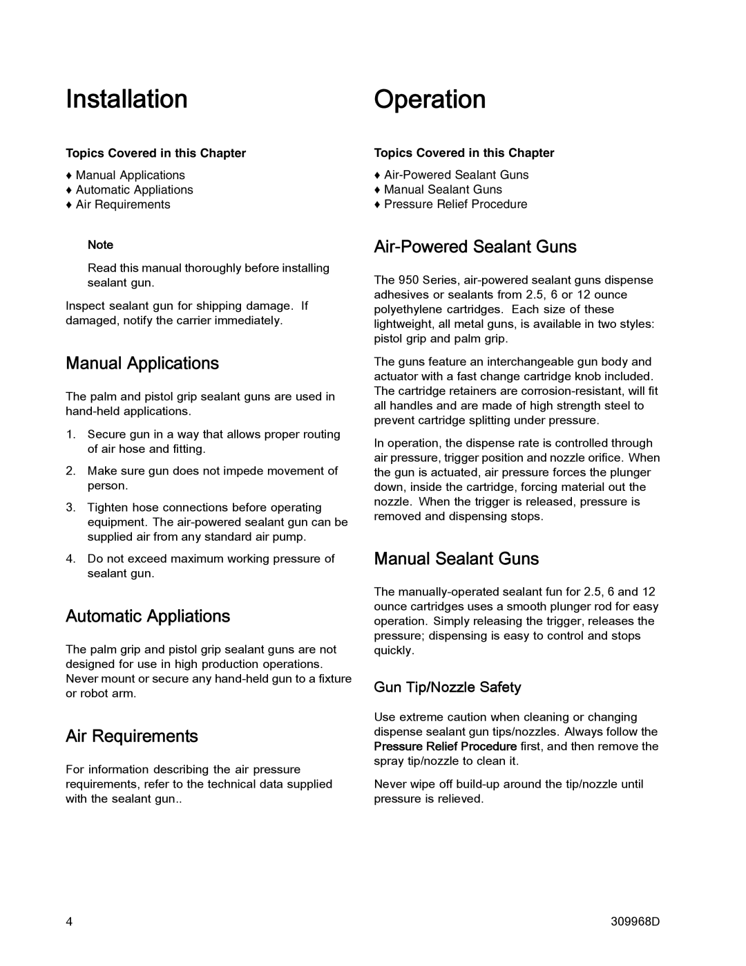 Graco and 12 oz. (C04068) Manual Applications, Automatic Appliations, Air Requirements, Air-Powered Sealant Guns 