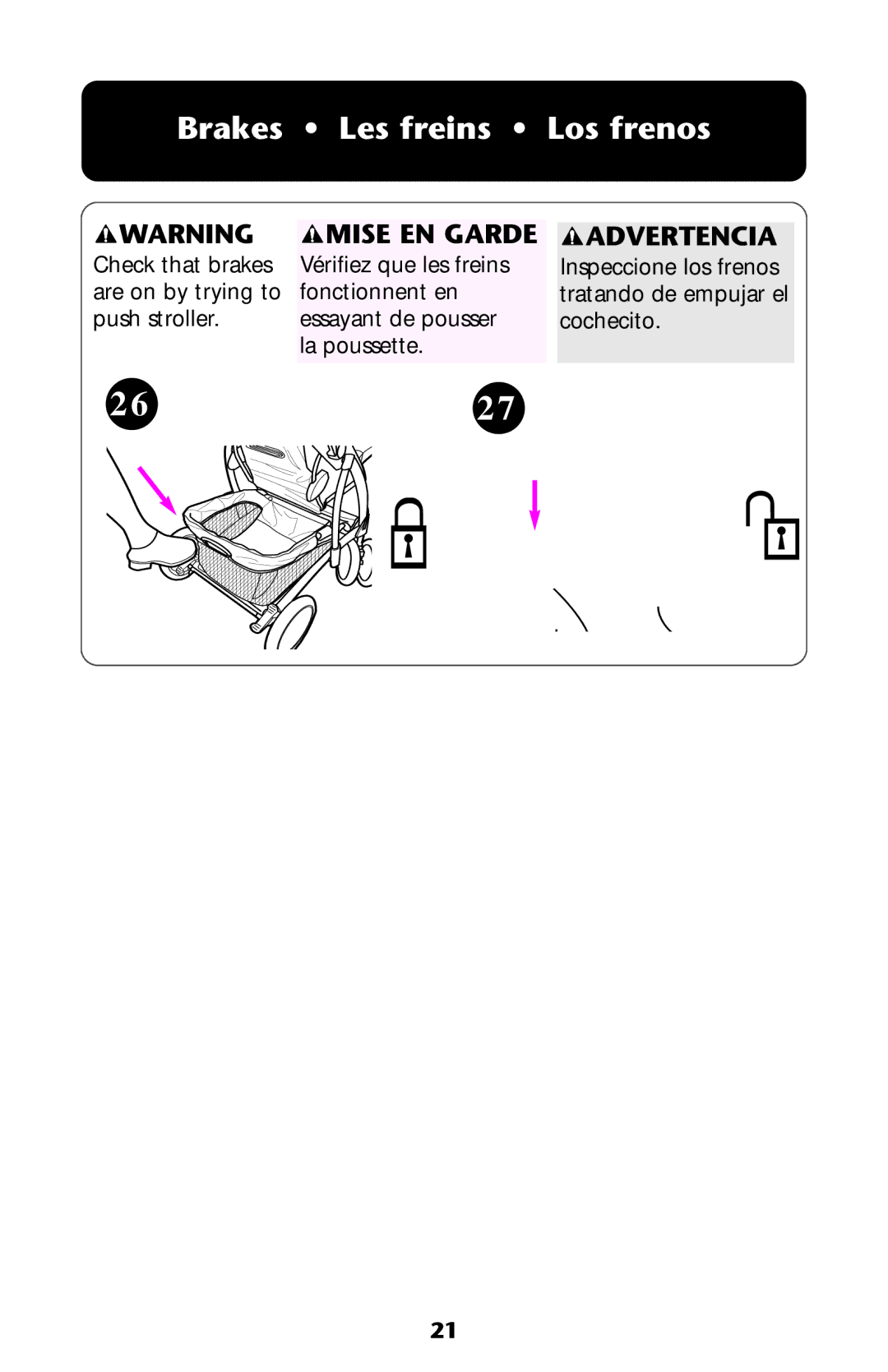 Graco Baby Accessories owner manual 2627, Brakes Les freins Los frenos 