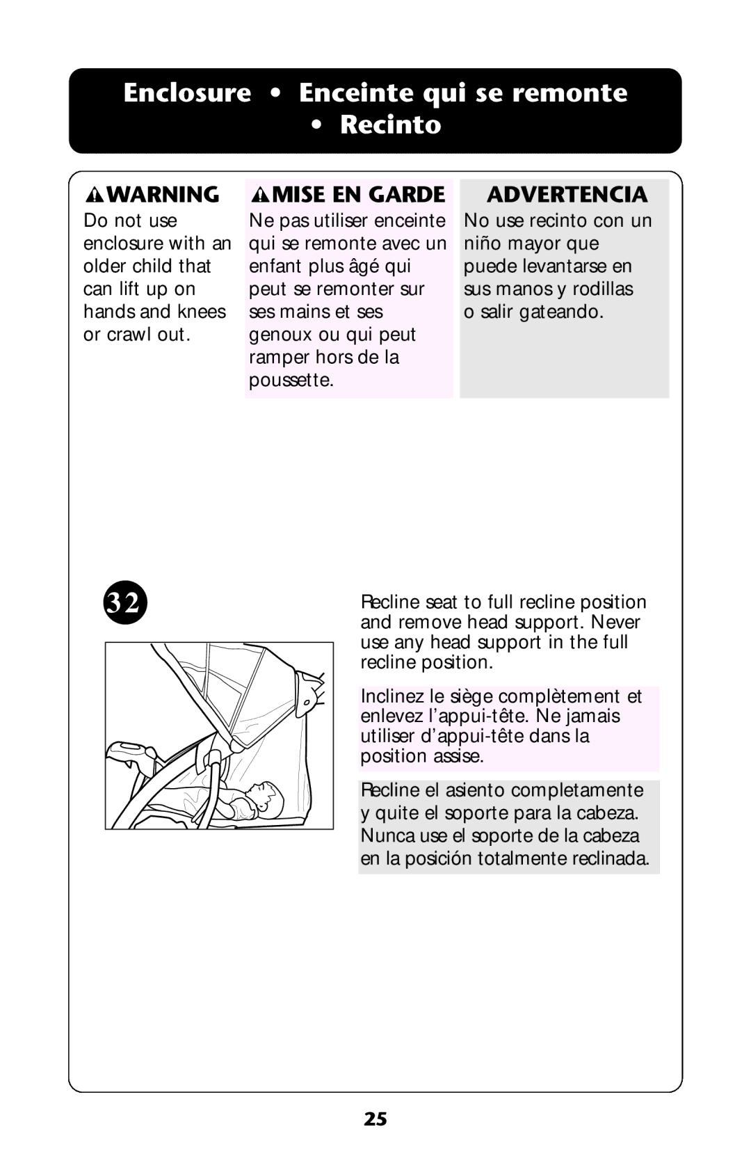 Graco Baby Accessories owner manual Enclosure Enceinte qui se remonte Recinto, Mise EN Garde Advertencia 
