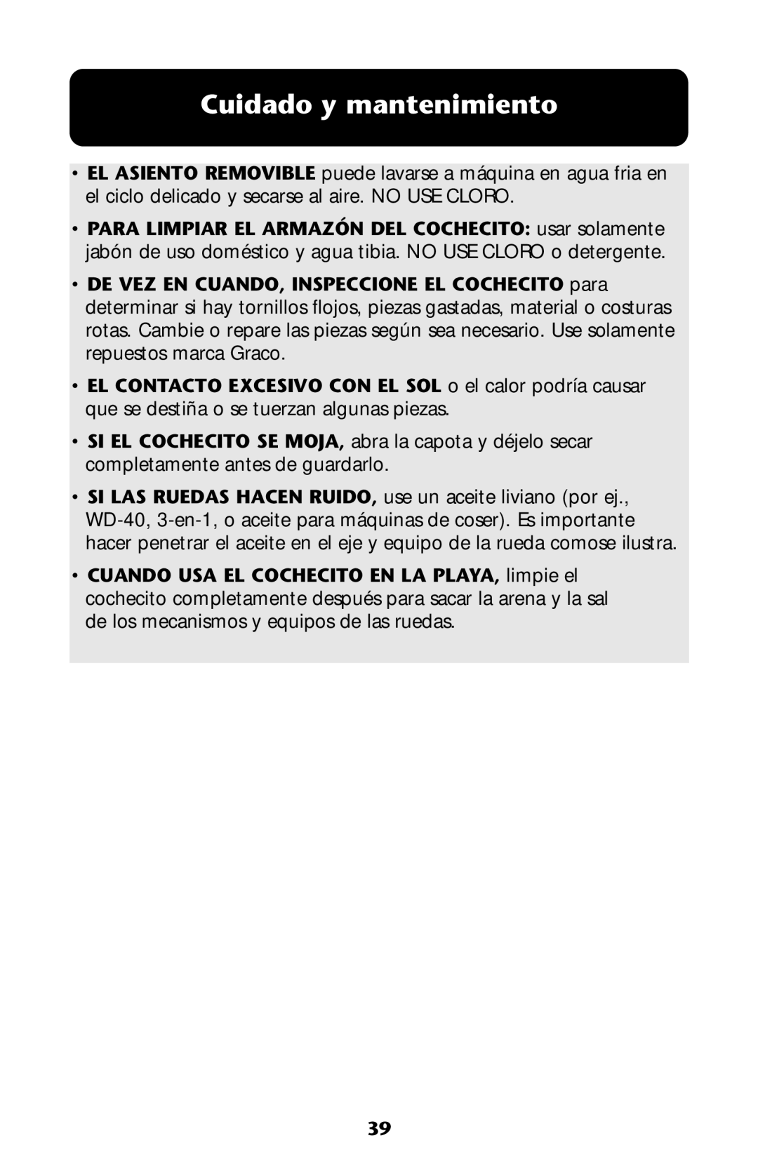 Graco Baby Accessories owner manual Cuidado y mantenimiento 