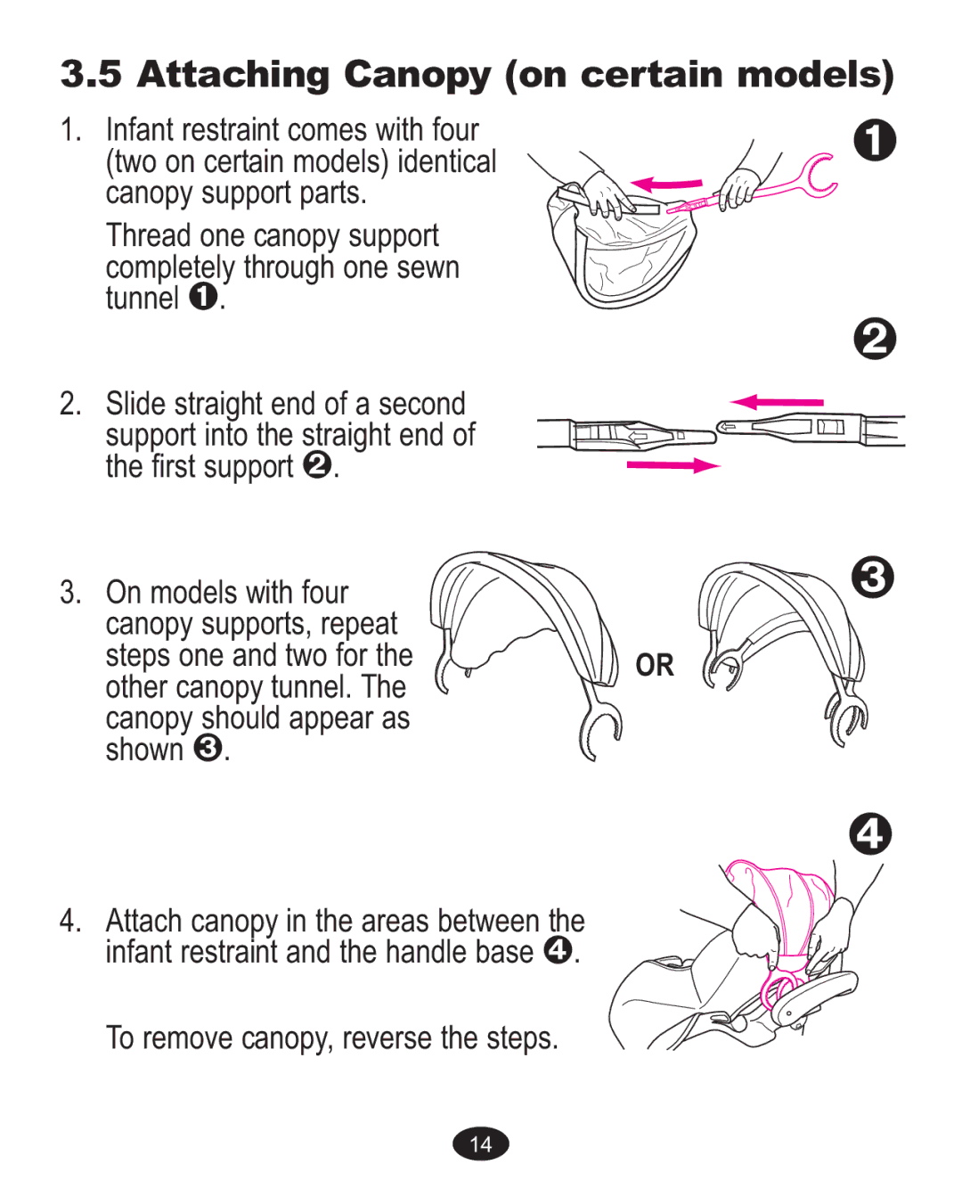 Graco Baby Accessories owner manual Attaching Canopy, On certain models 