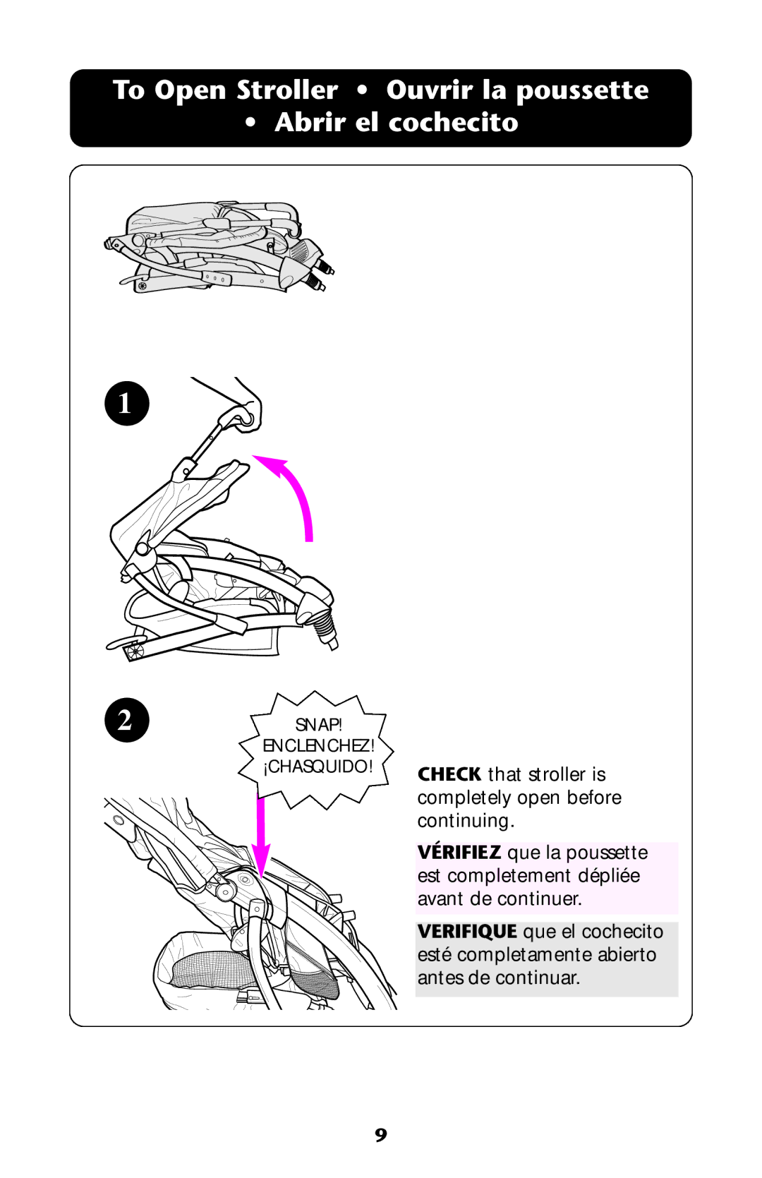 Graco Baby Accessories owner manual To Open Stroller Ouvrir la poussette Abrir el cochecito 