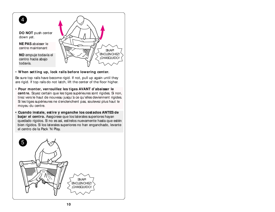 Graco Baby Carrier manual When setting up, lock rails before lowering center 