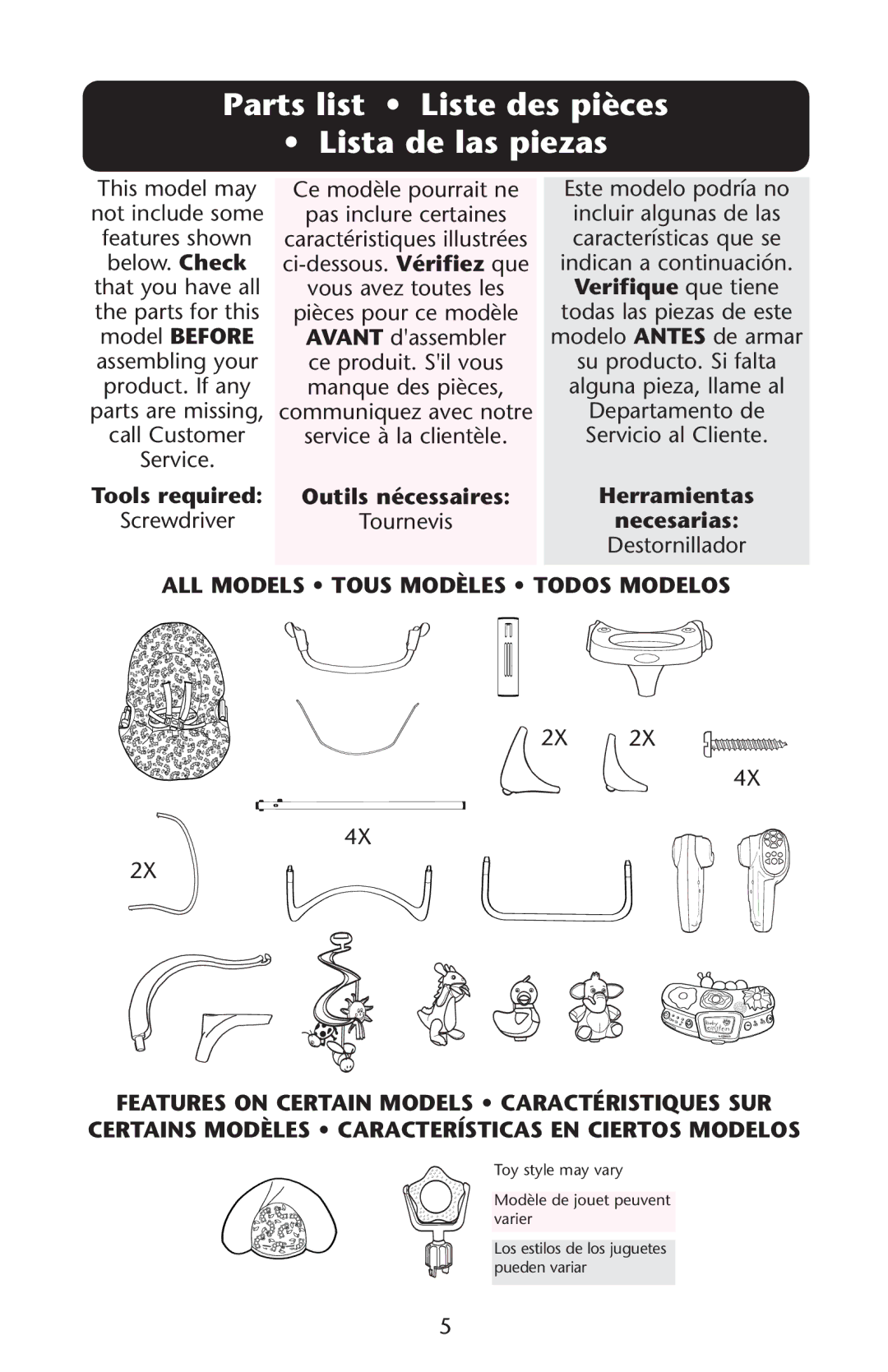 Graco Baby Einstein ISPS037AB 11/05 manual Parts list Liste des pièces Lista de las piezas, Verifique que tiene 