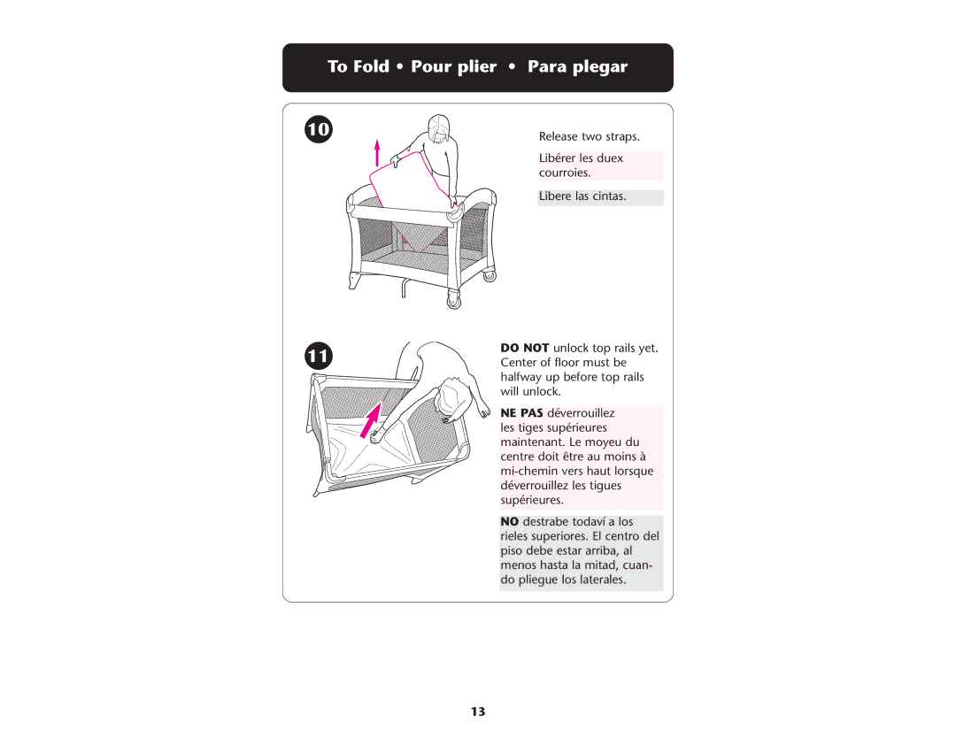 Graco Baby Playpen owner manual To Fold Pour plier Para plegar 