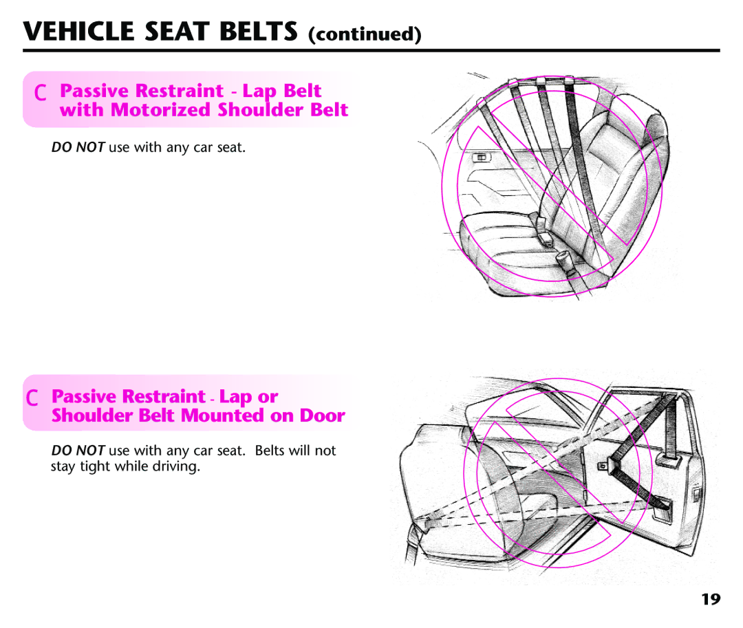 Graco Baby Seat instruction manual Passive Restraint Lap Belt with Motorized Shoulder Belt 