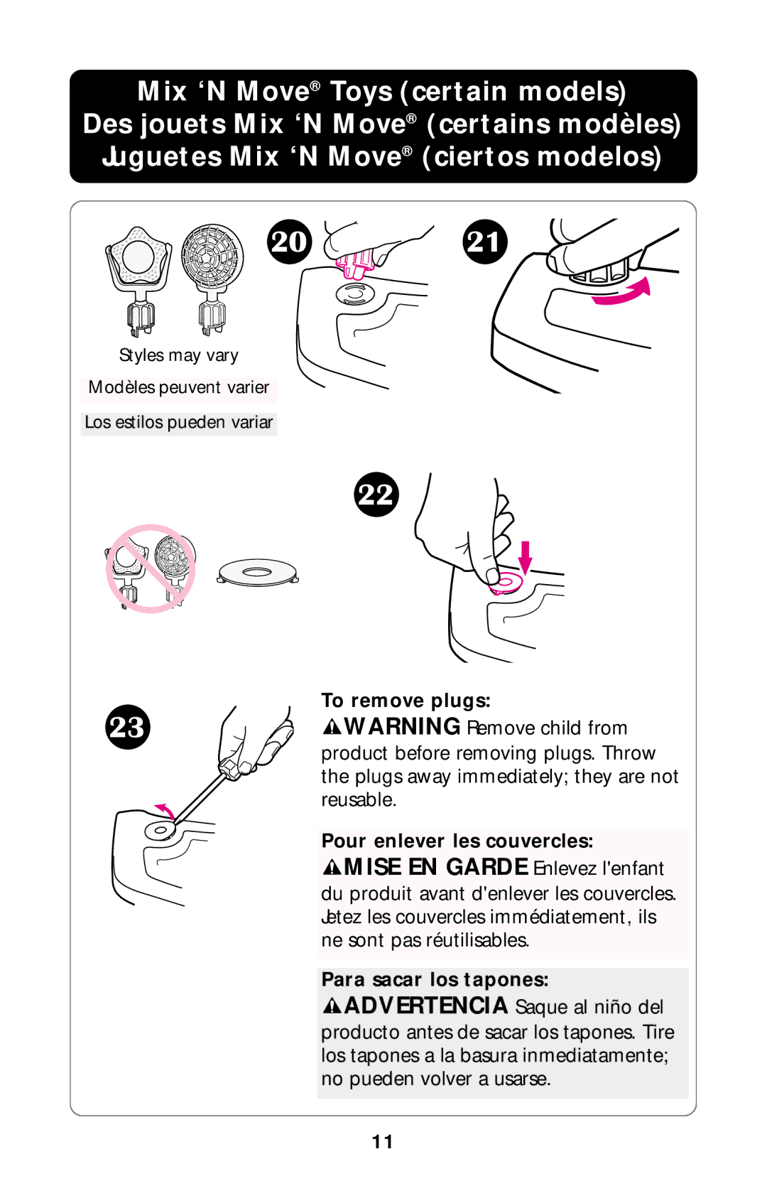 Graco Baby Swing manual To remove plugs 