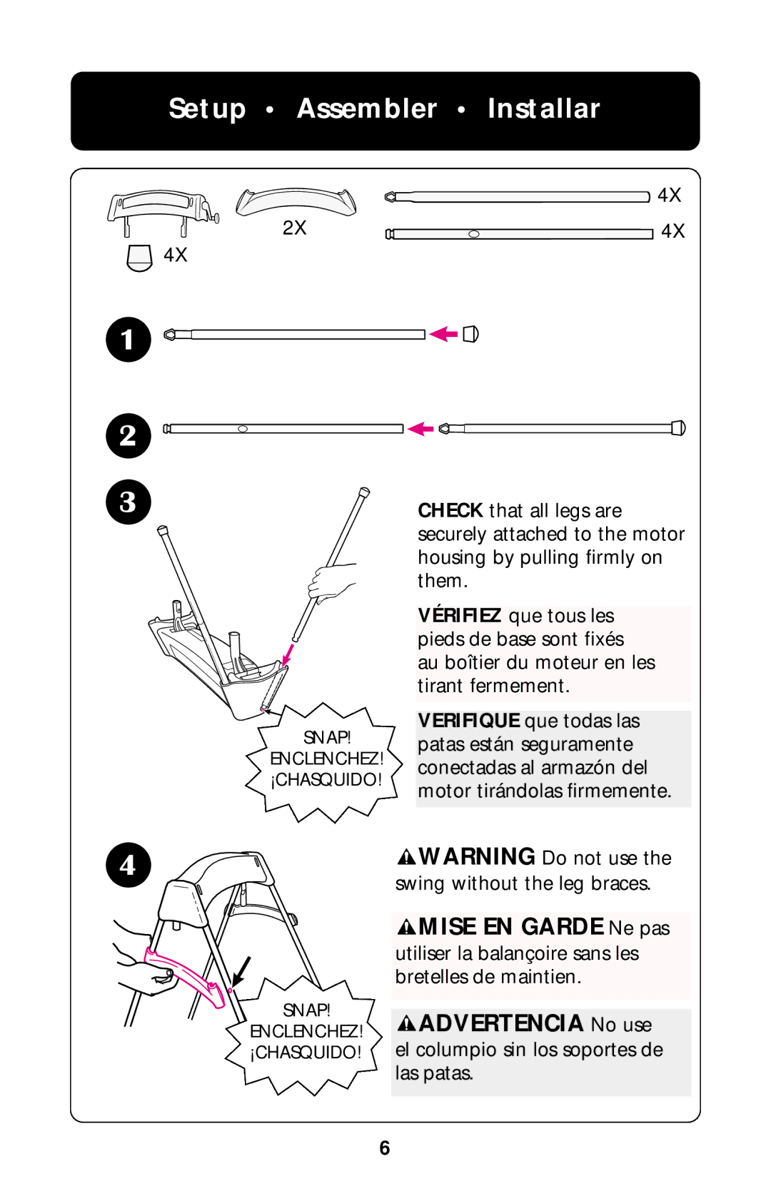 Graco Baby Swing manual Setup Assembler Installar, Advertencia No use 