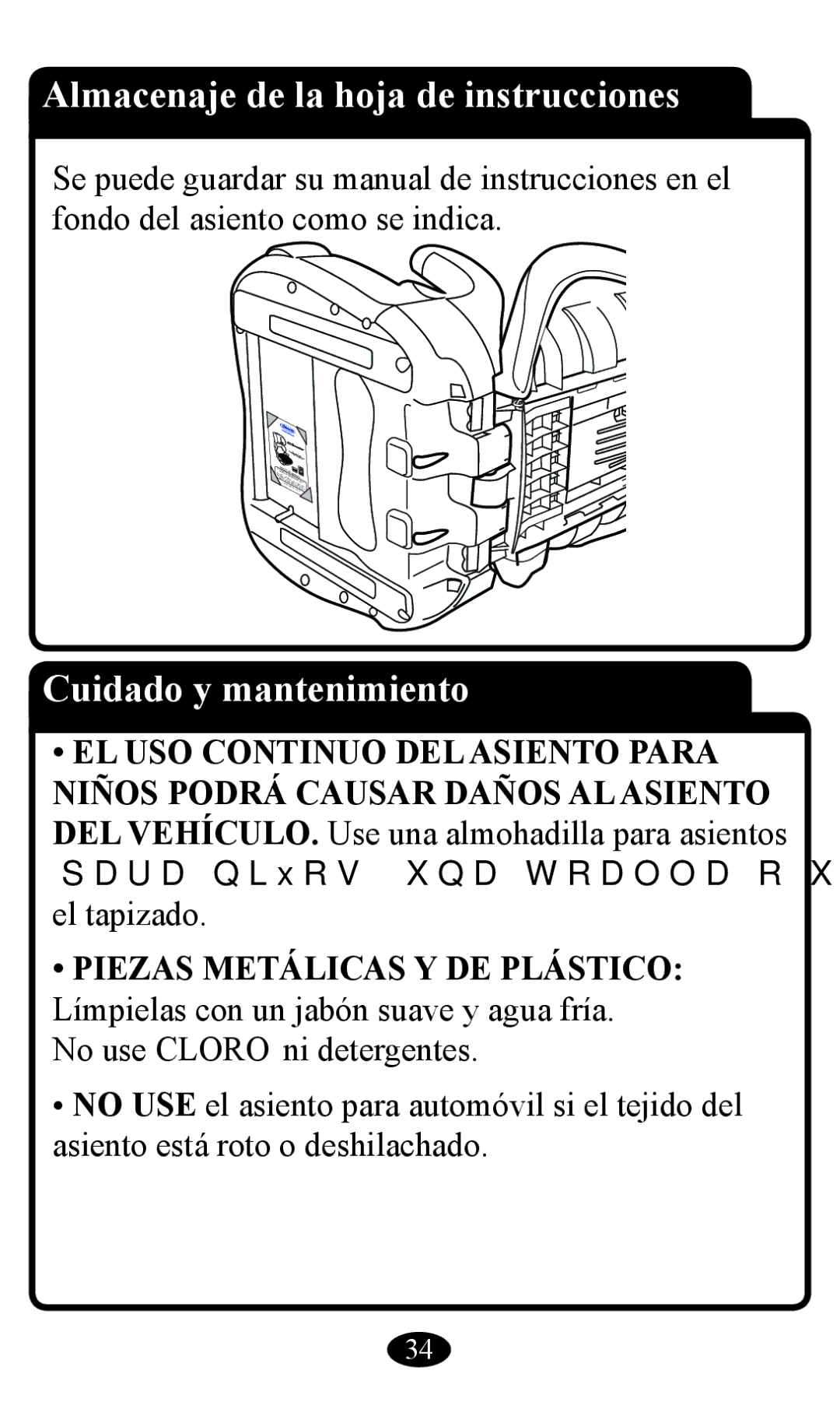 Graco Booster Seat owner manual Almacenaje de la hoja de instrucciones, Cuidado y mantenimiento 