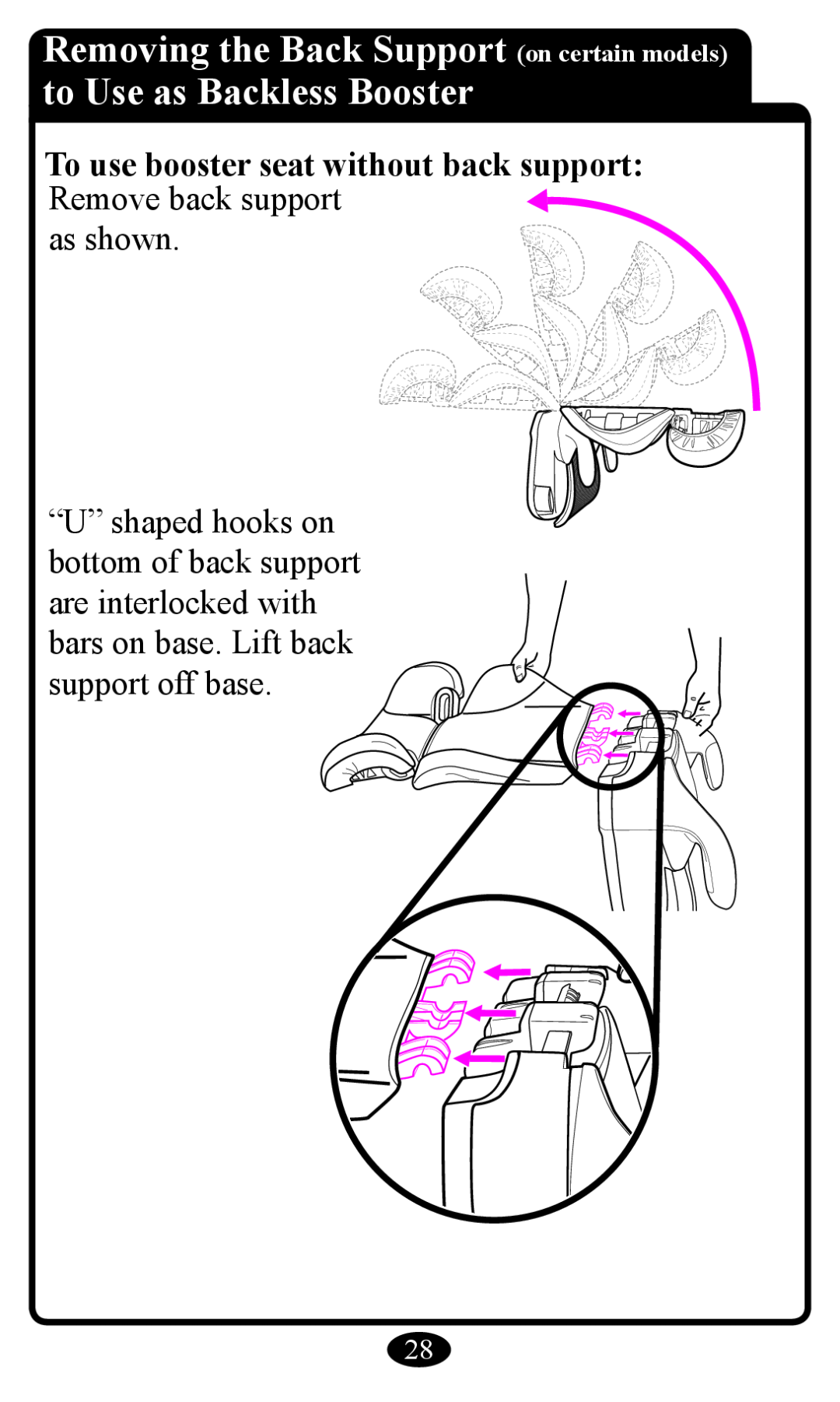 Graco Booster Seat owner manual To use booster seat without back support Remove back support, as shown 