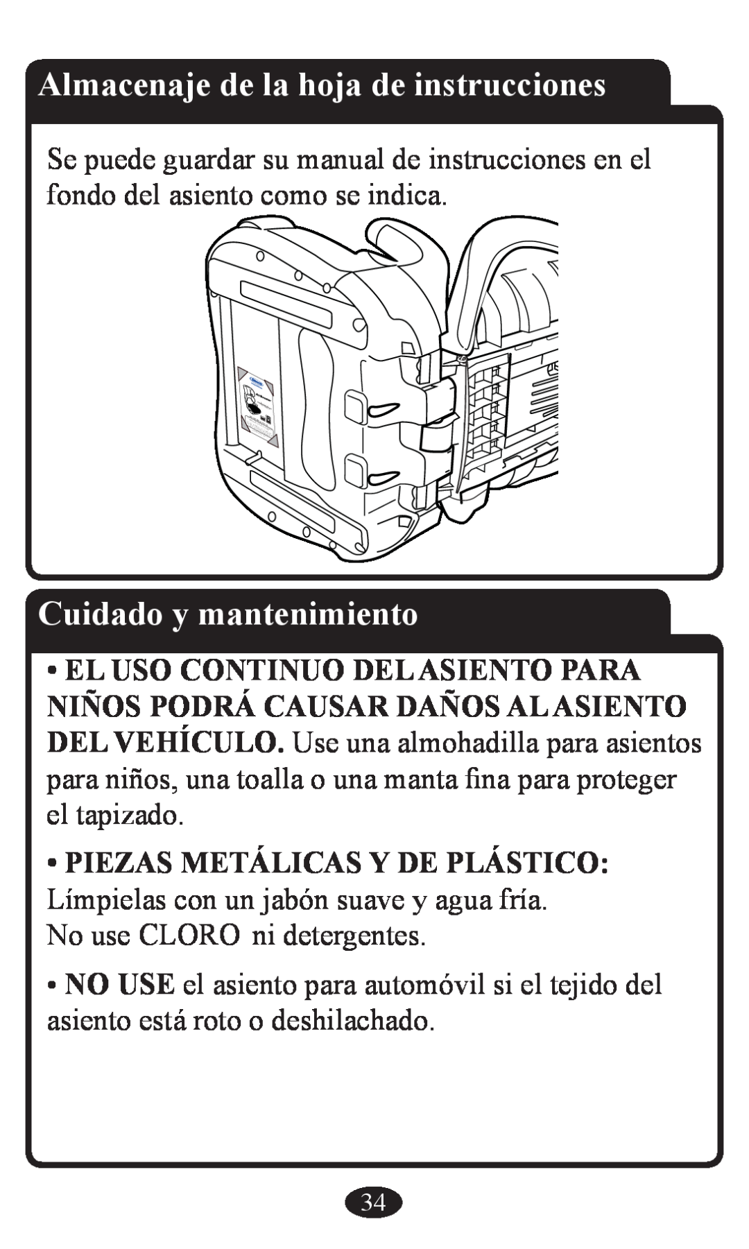 Graco Booster Seat owner manual Almacenaje de la hoja de instrucciones, Cuidado y mantenimiento 