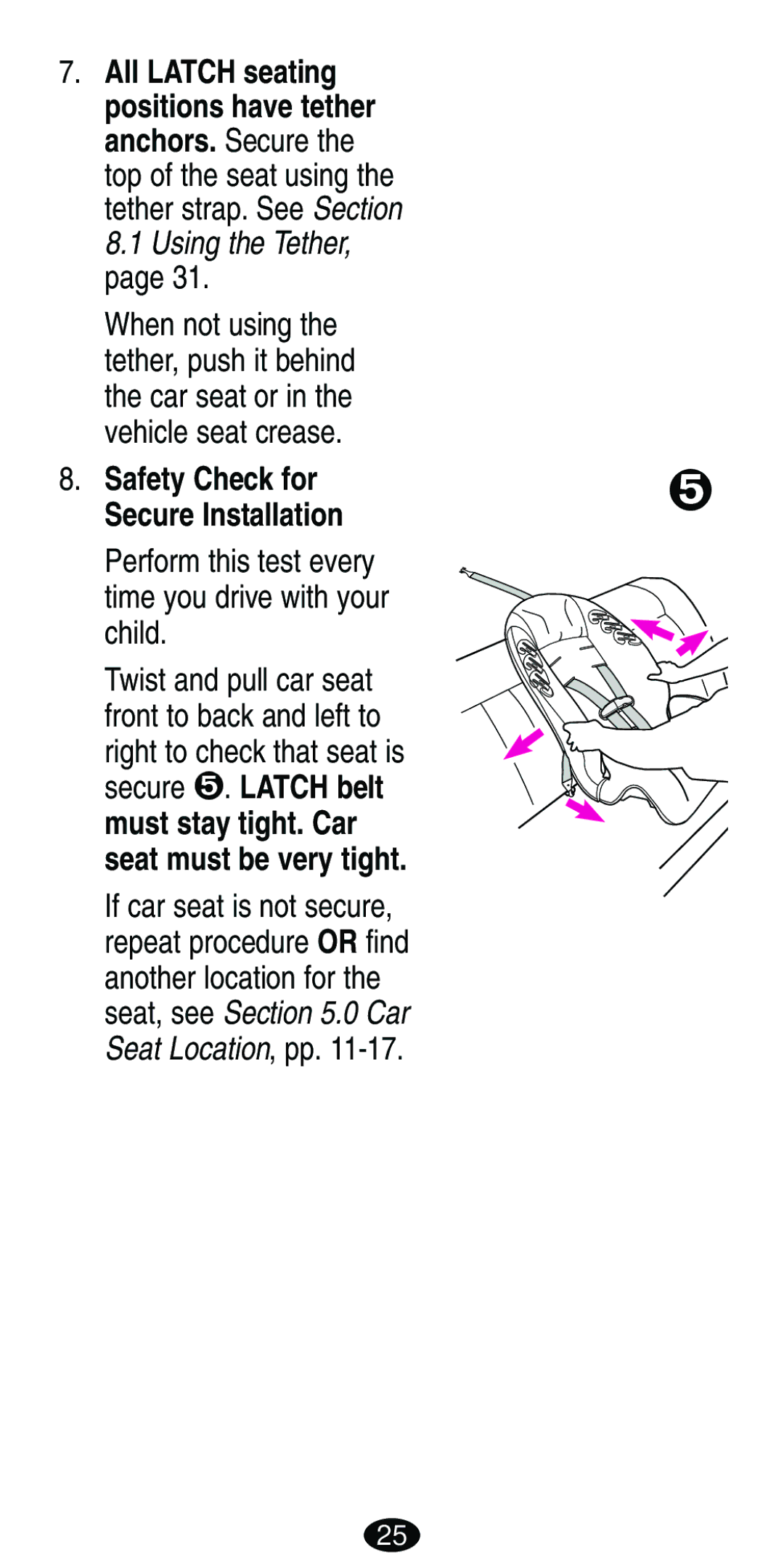 Graco Car Seat/Booster manual All Latch seating Positions have tether, Safety Check for, Secure Installation 