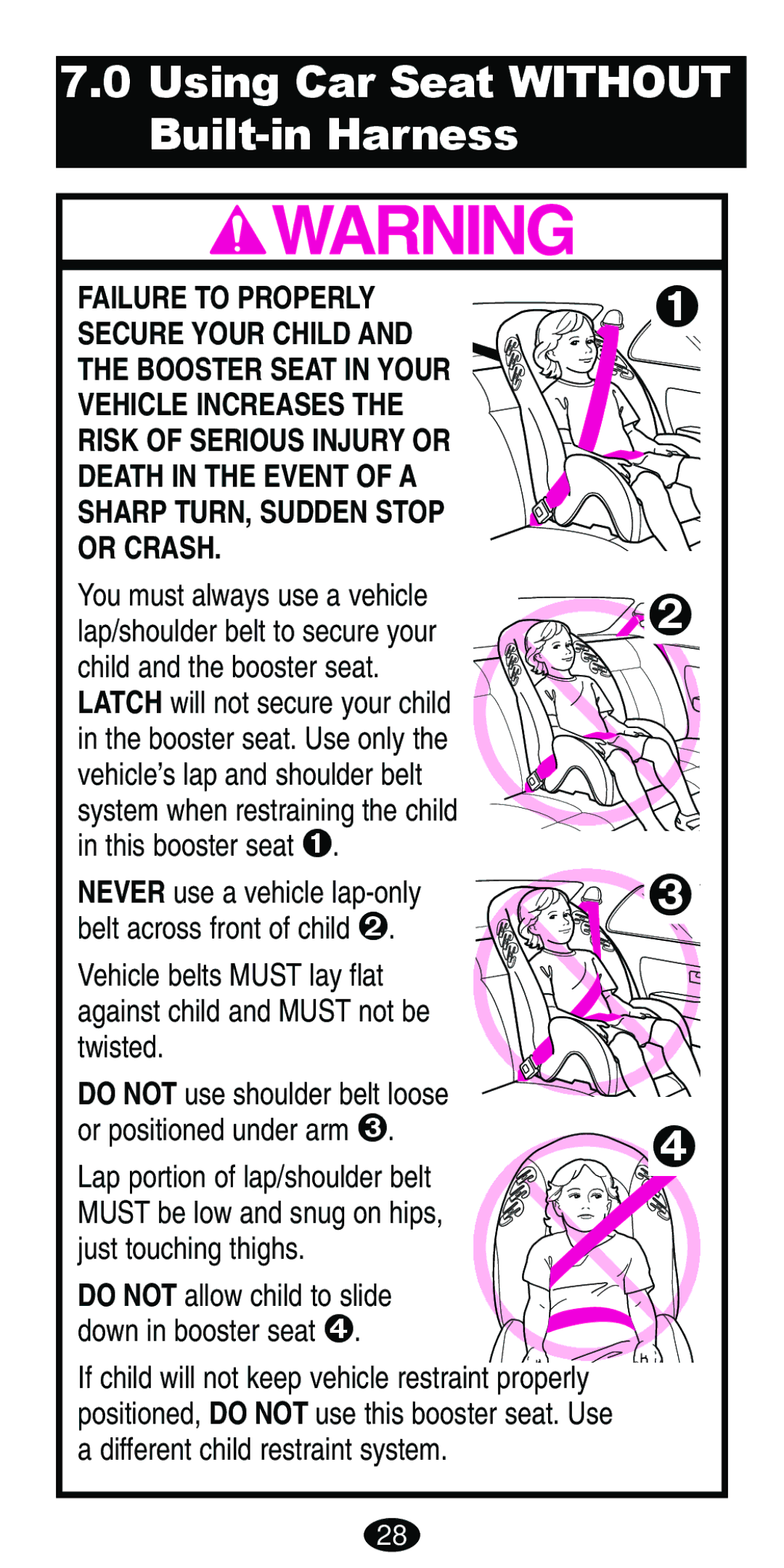 Graco Car Seat/Booster manual Using Car Seat Without Built-in Harness 