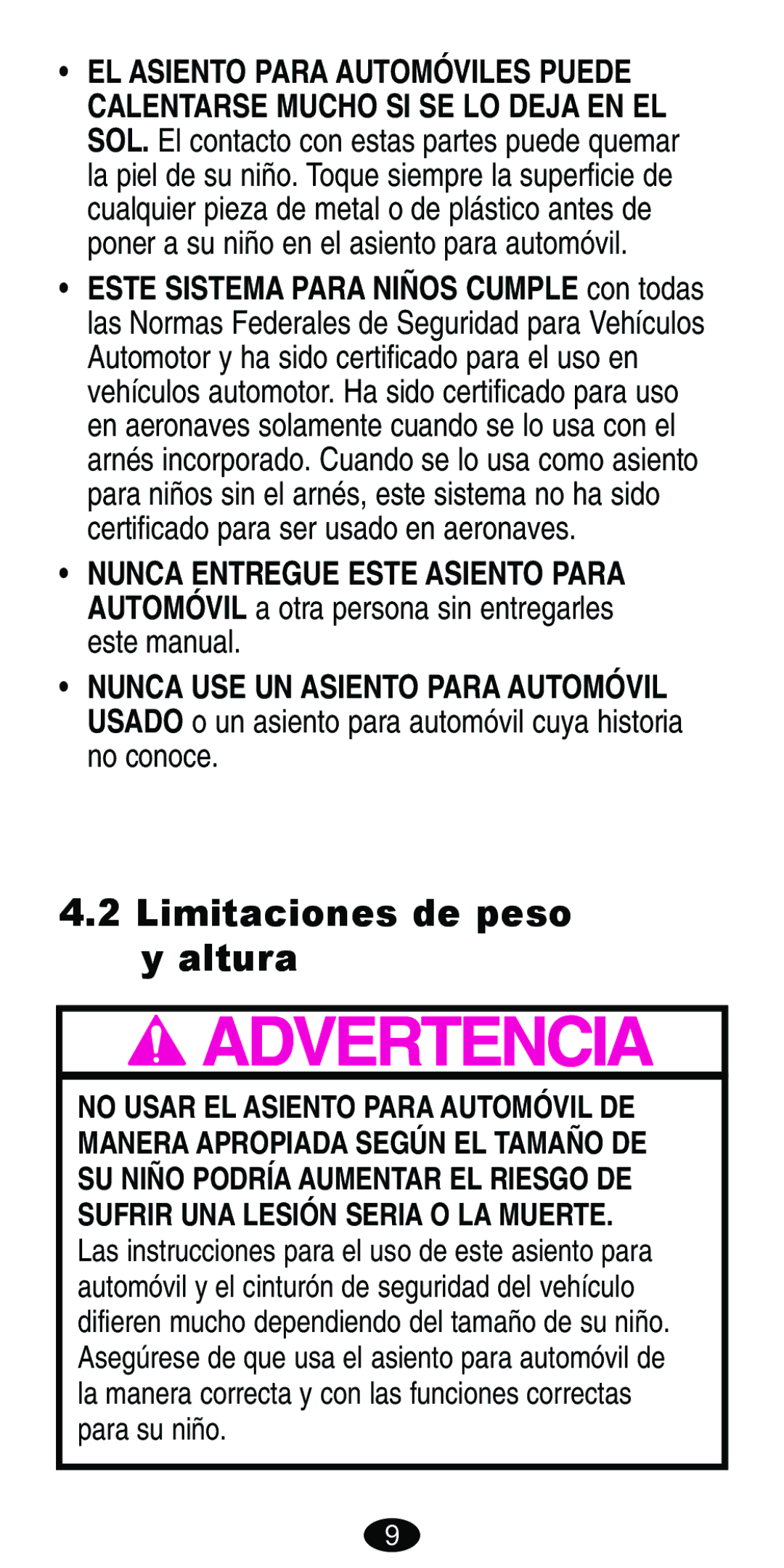 Graco Car Seat/Booster manual Limitaciones de peso y altura 