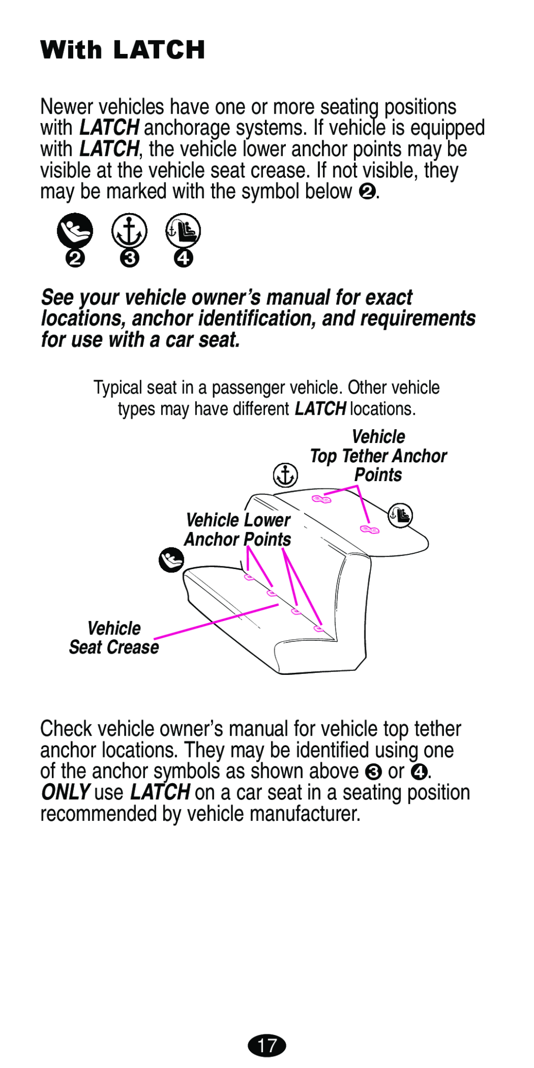 Graco Car Seat/Booster manual With LATCH, š › œ, Typical seat in a passenger vehicle. Other vehicle, Seat Crease 