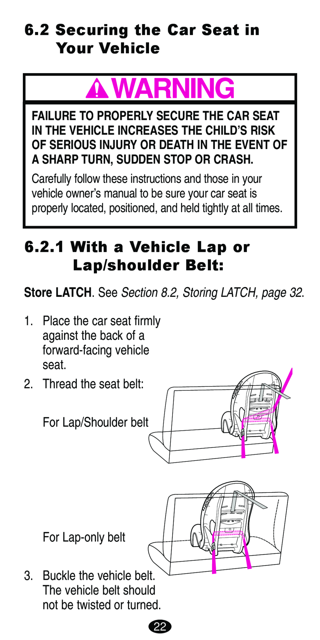 Graco Car Seat/Booster manual Securing the Car Seat in Your Vehicle, With a Vehicle Lap or Lap/shoulder Belt 