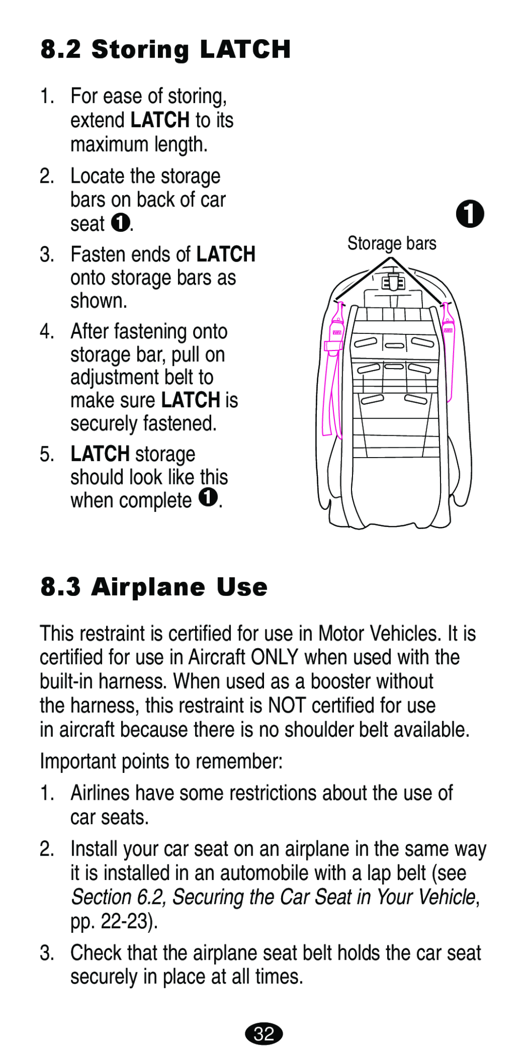 Graco Car Seat/Booster manual Storing LATCH, Airplane Use 