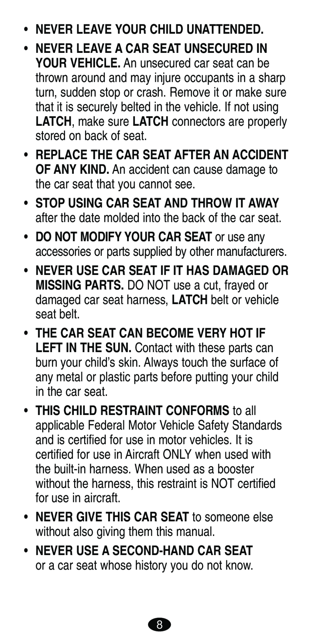 Graco Car Seat/Booster manual Never Leave Your Child Unattended 