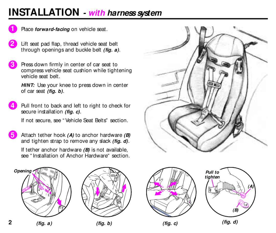 Graco Child Car Seat with Harness System manual Installation with harness system, Fig. a 