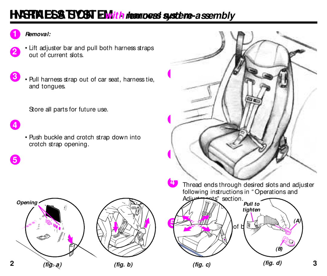 Graco Child Car Seat with Harness System manual Harness System removal and re-assembly, Removal 