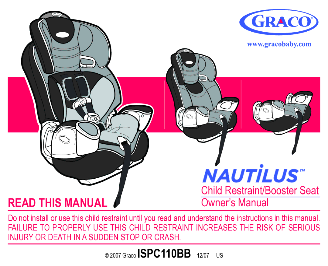 Graco Child Restraint/Booster Seat owner manual Read this Manual 