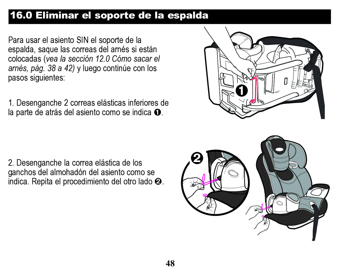 Graco Child Restraint/Booster Seat owner manual Eliminar el soporte de la espalda 