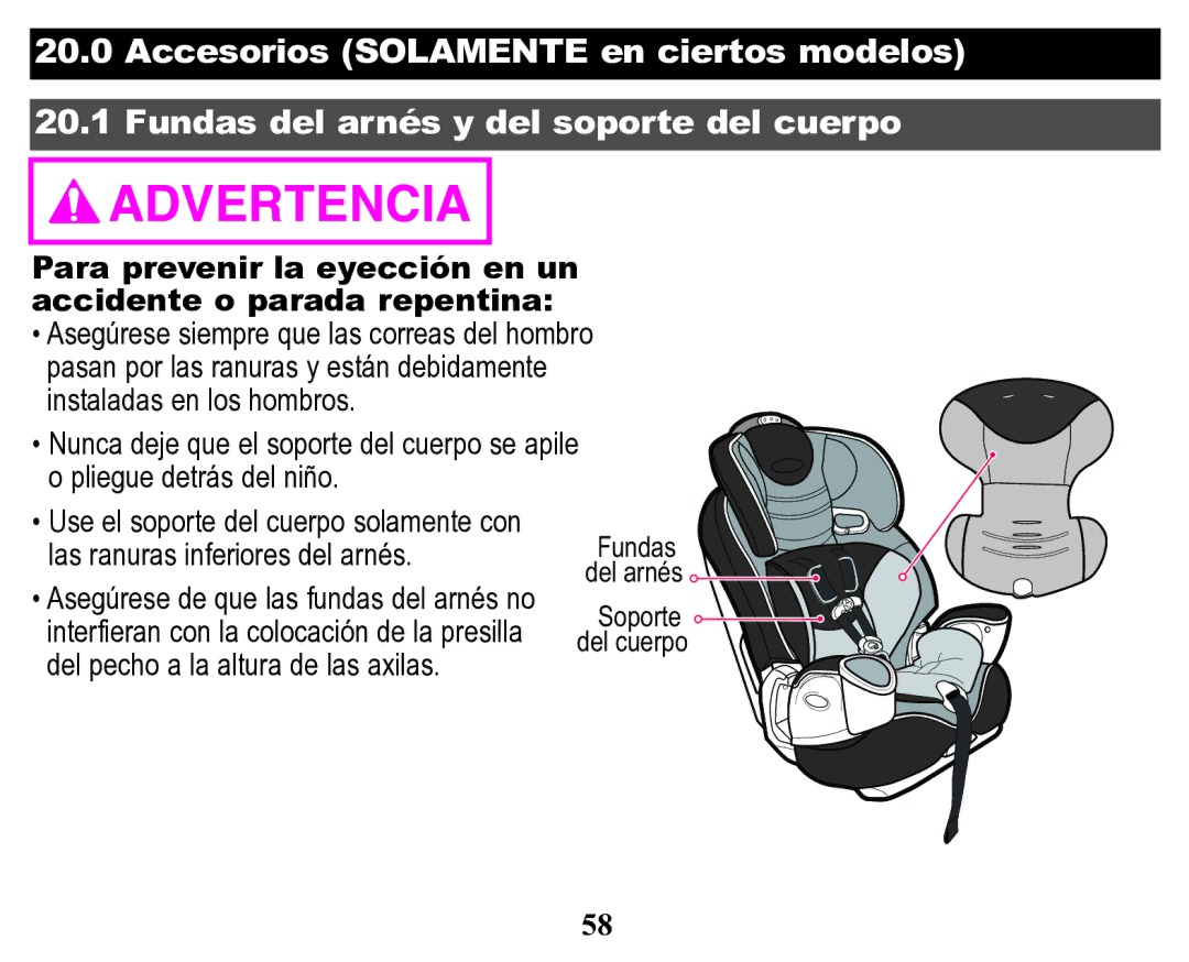 Graco Child Restraint/Booster Seat owner manual Para prevenir la eyección en un, Accidente o parada repentina 