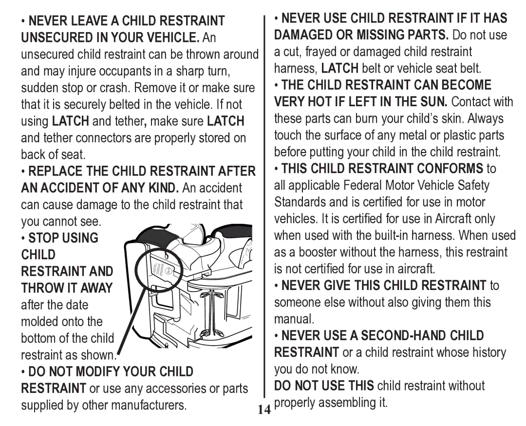 Graco Child Restraint/Booster Seat owner manual Stop Using, Throw IT Away, Do not Modify Your Child 