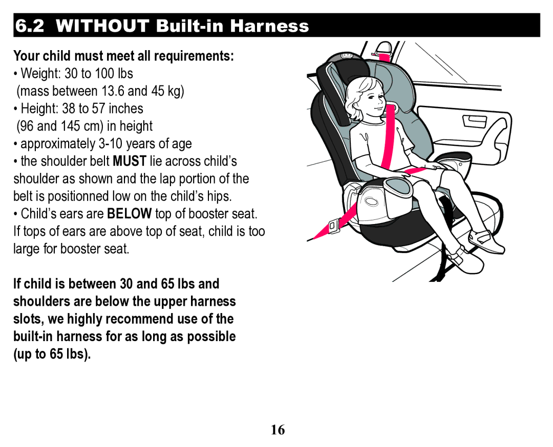 Graco Child Restraint/Booster Seat owner manual Without Built-in Harness 