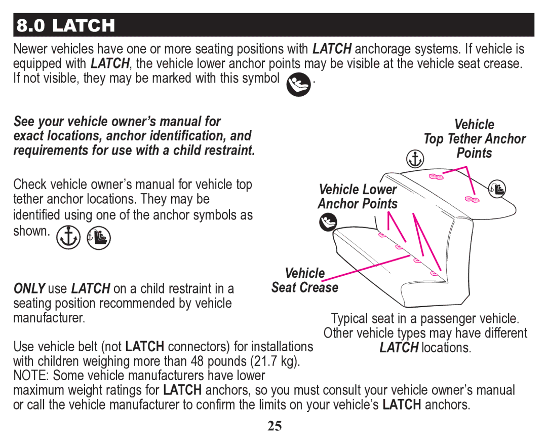 Graco Child Restraint/Booster Seat owner manual Latch 