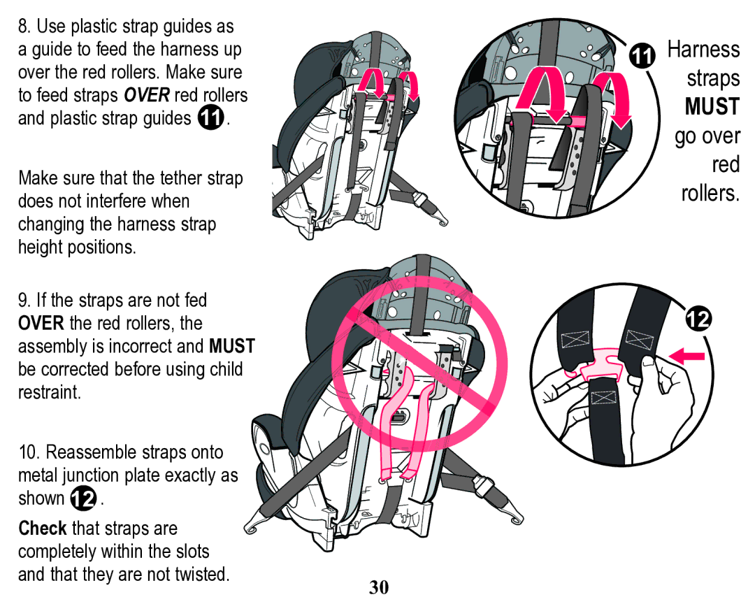 Graco Child Restraint/Booster Seat owner manual Must go over red rollers 