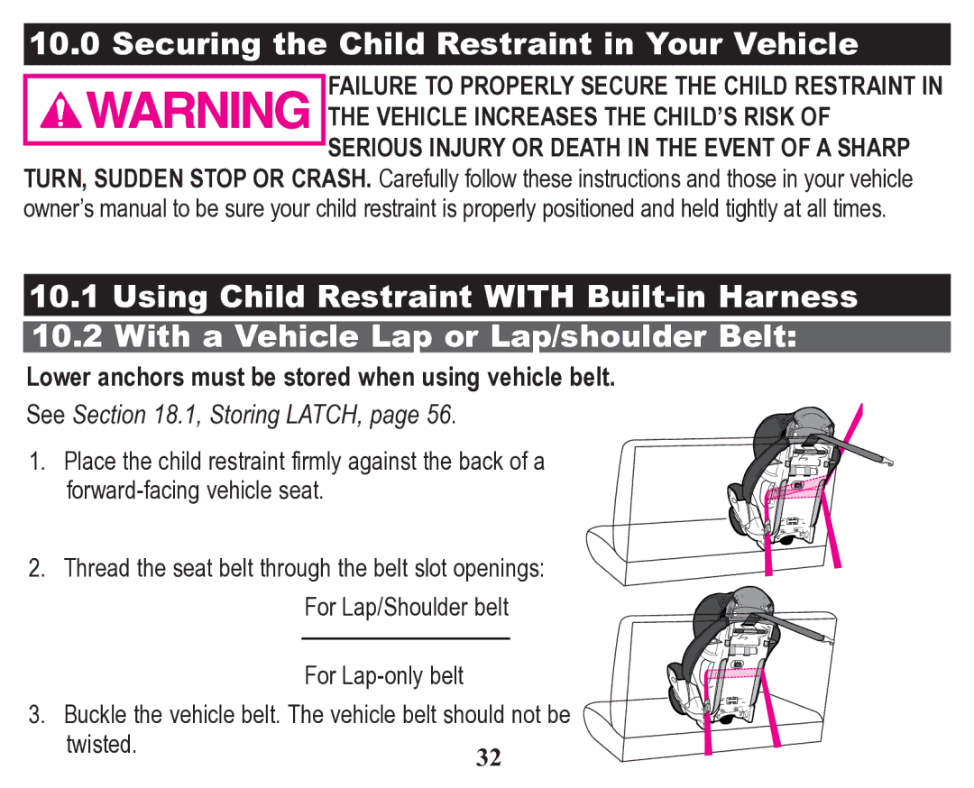 Graco Child Restraint/Booster Seat owner manual Securing the Child Restraint in Your Vehicle 