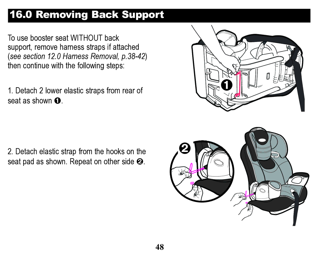 Graco Child Restraint/Booster Seat owner manual Removing Back Support 