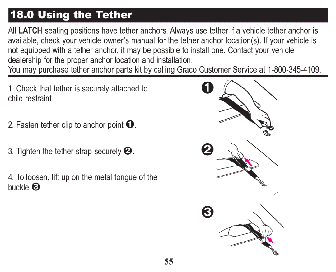 Graco Child Restraint/Booster Seat owner manual Using the Tether 