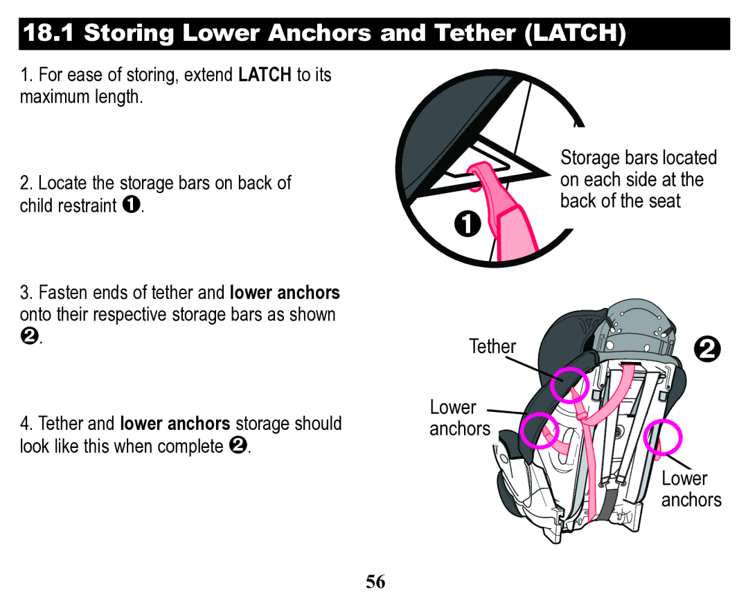 Graco Child Restraint/Booster Seat owner manual Storing Lower Anchors and Tether Latch 