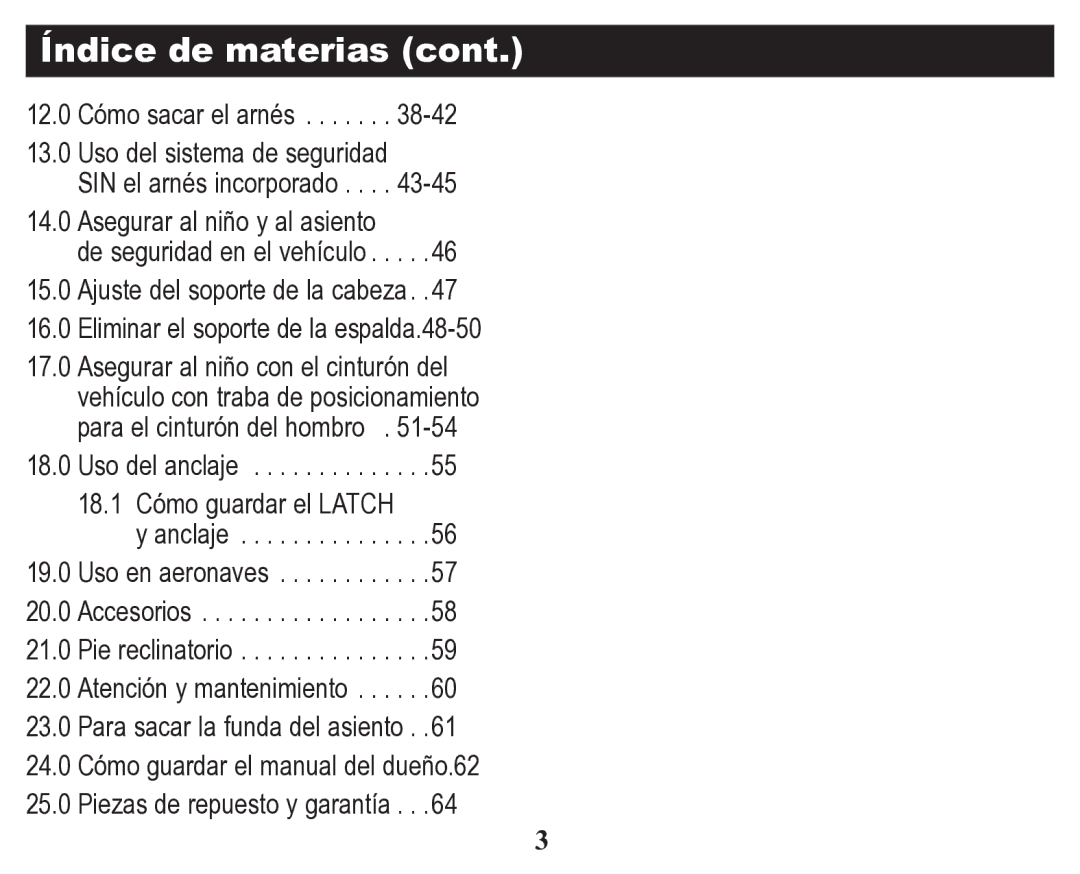 Graco Child Restraint/Booster Seat owner manual Índice de materias 