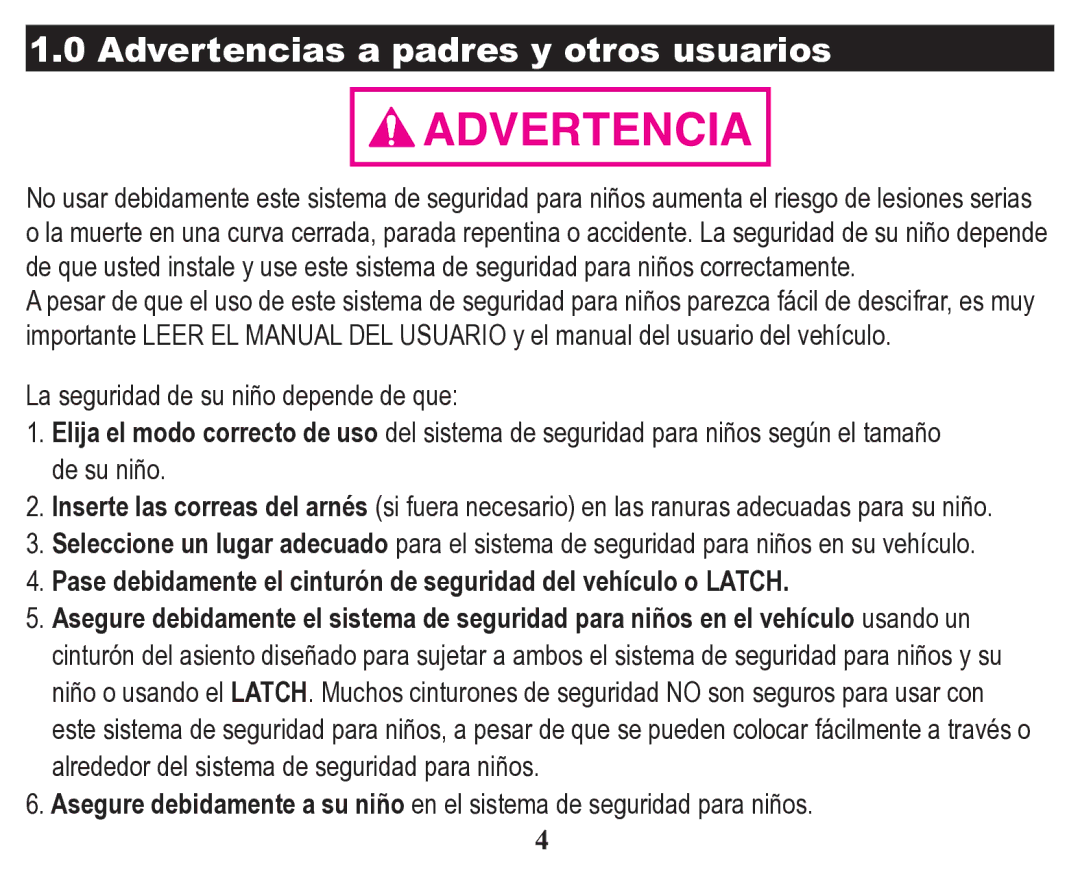 Graco Child Restraint/Booster Seat owner manual Advertencias a padres y otros usuarios 