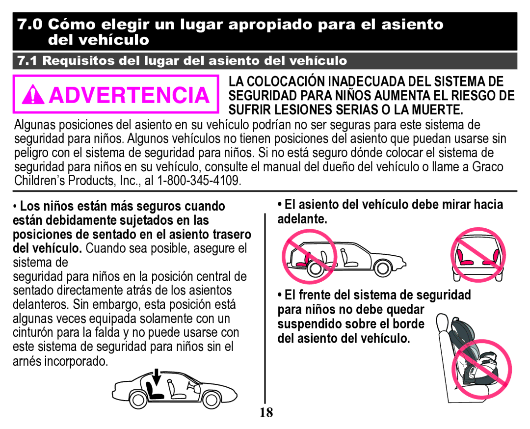 Graco Child Restraint/Booster Seat owner manual Cómo elegir un lugar apropiado para el asiento del vehículo 