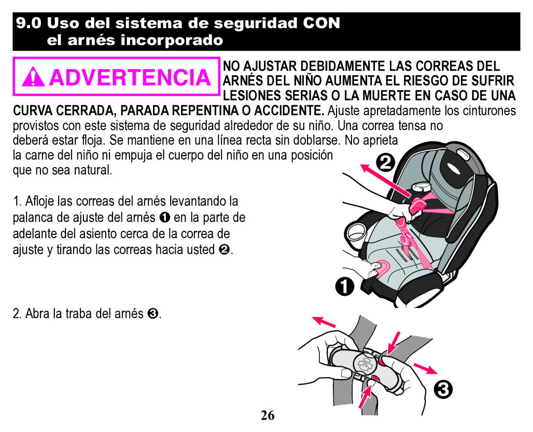 Graco Child Restraint/Booster Seat owner manual Uso del sistema de seguridad CON el arnés incorporado 