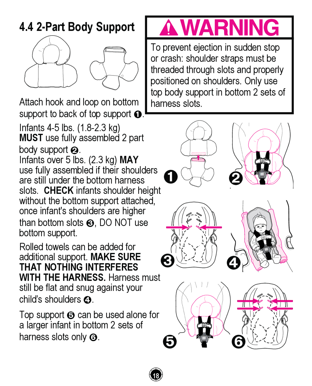 Graco CLASSIC CONNECT 35, PD261464A manual Part Body Support, That Nothing Interferes, With the HARNESS. Harness must 