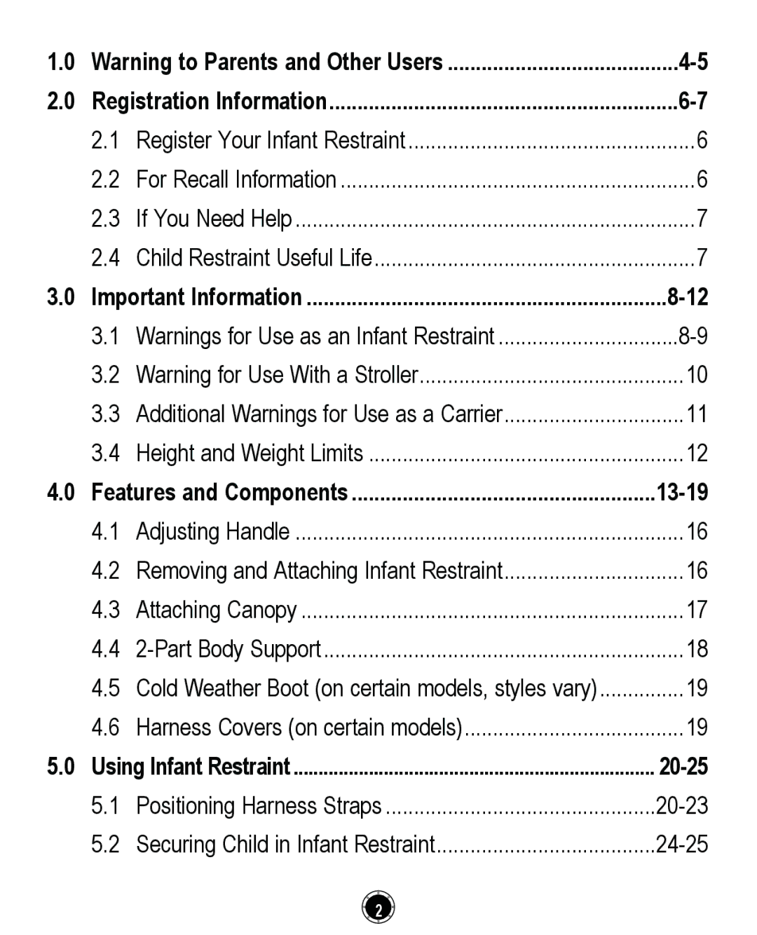 Graco CLASSIC CONNECT 35, PD261464A manual Features and Components 13-19, 20-25 