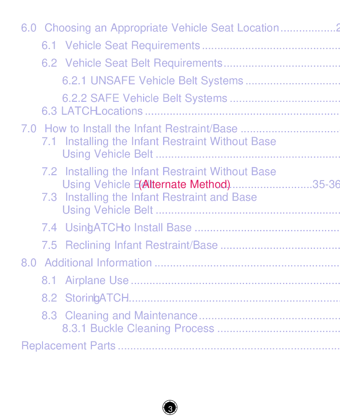 Graco PD261464A manual Choosing an Appropriate Vehicle Seat Location 26-32, How to Install the Infant Restraint/Base 33-42 